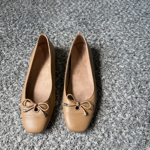 Vionic Klara Camel Brown Flats Size 10 Leather Bow Ballet Shoe Comfort READ - Picture 4 of 11